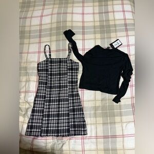 Kids Plaid Black and White Dress with Undershirt